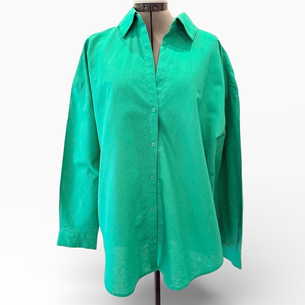 English Factory Green Cotton Linen Oversized Minimalist Button Down Shirt‎ XL